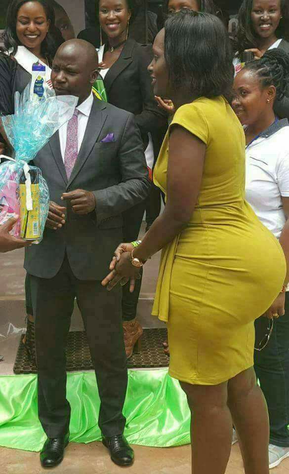 The picture of a woman showing her curvy buttocks at a church